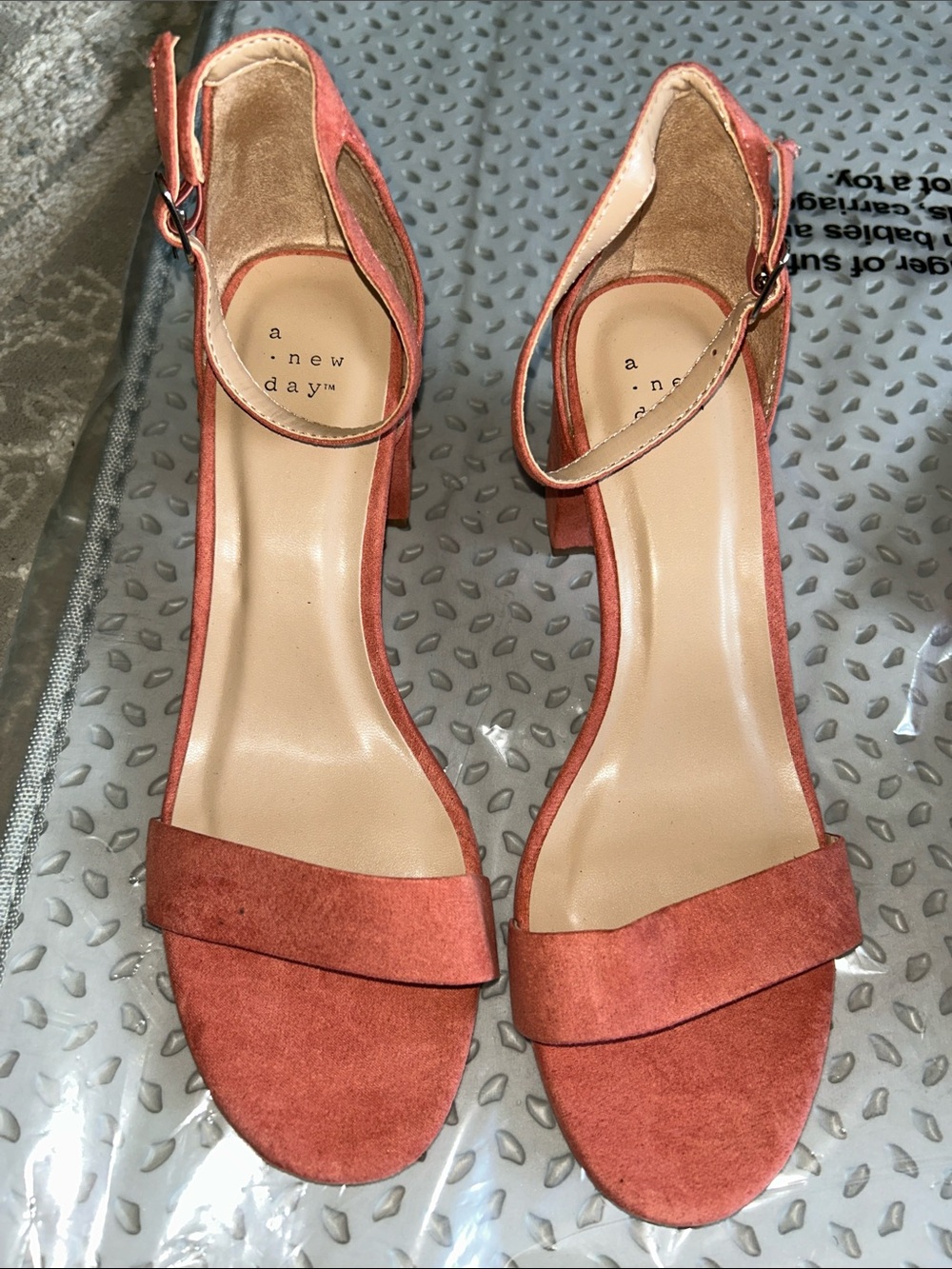 a new day Coral Suede Block Heel Sandals with Ankle Strap